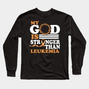 Faith My God Is Stronger Than Leukemia Awareness Ribbon Long Sleeve T-Shirt